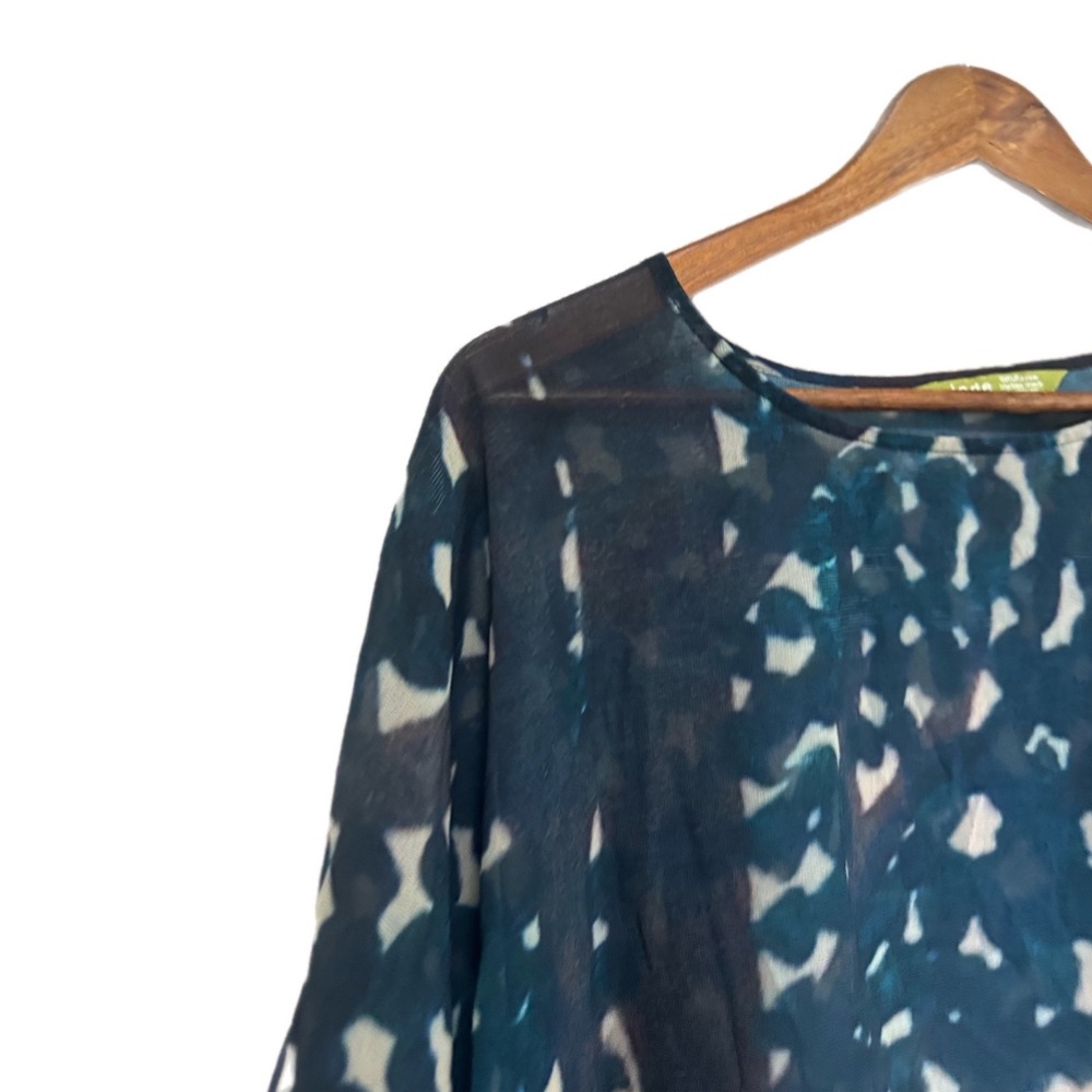 Jade Poncho Top Women S/M Blue Orange Abstract Sheer Handkerchief Hem Excellent